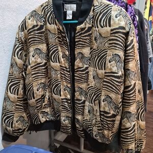 Black Silk 90's Bomber Jacket with Zebra Motif